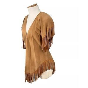 Chic Skins Of California Lamb Skin Suede Fringe Vest Custom Made Hand Painted
